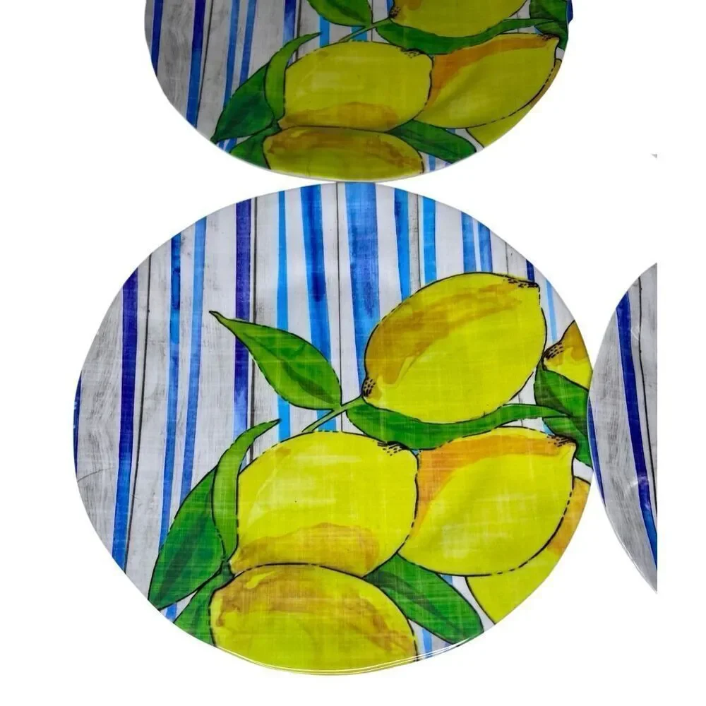 Set of 4 CYNTHIA ROWLEY Lemon and Blue Stripe 9